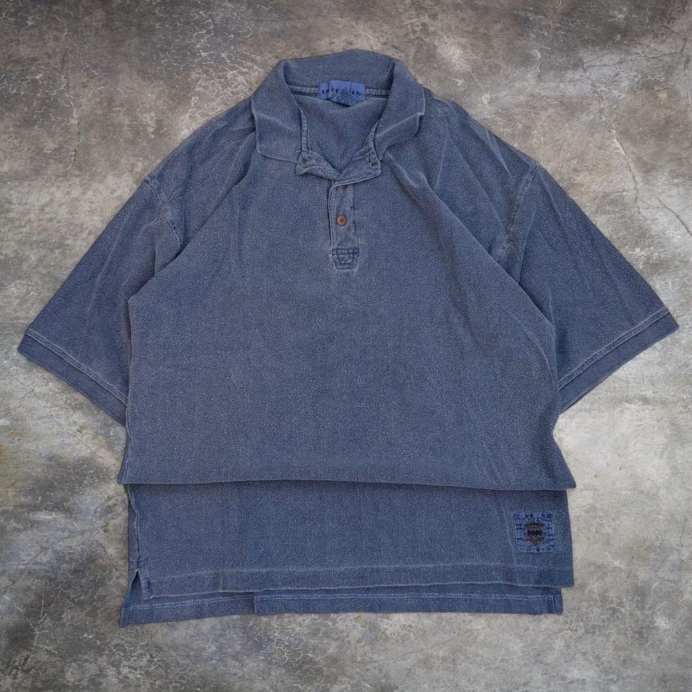 Vintage Anchor Blue Faded Blue Polo Shirt Men's Size Large Skater Preppy 90s Y2K
